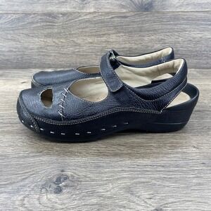 Wolky Black Leather Mary Jane Comfort Walking Shoes Women Size 42 Stitch